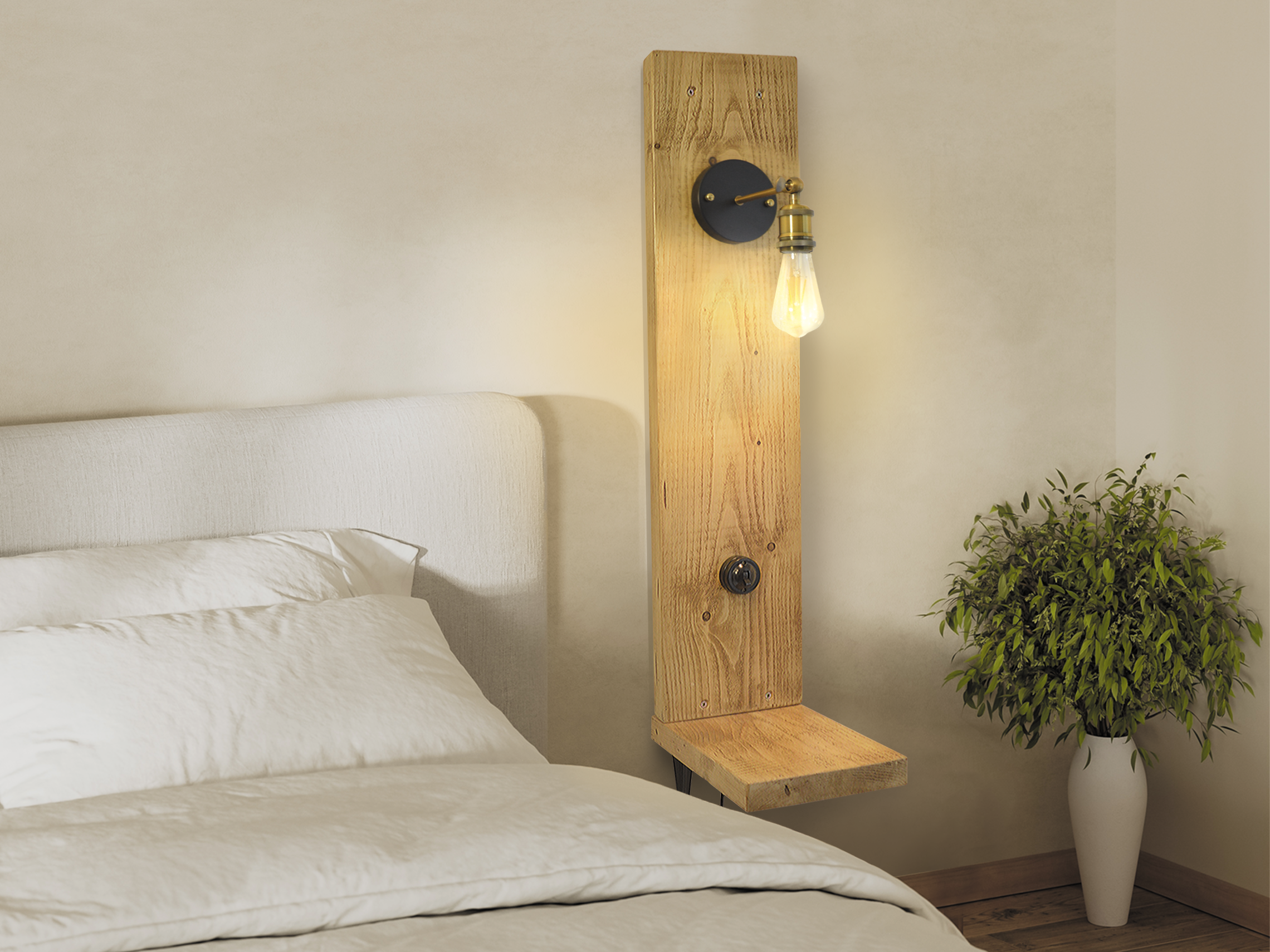 Floating bedside table with Industrial light