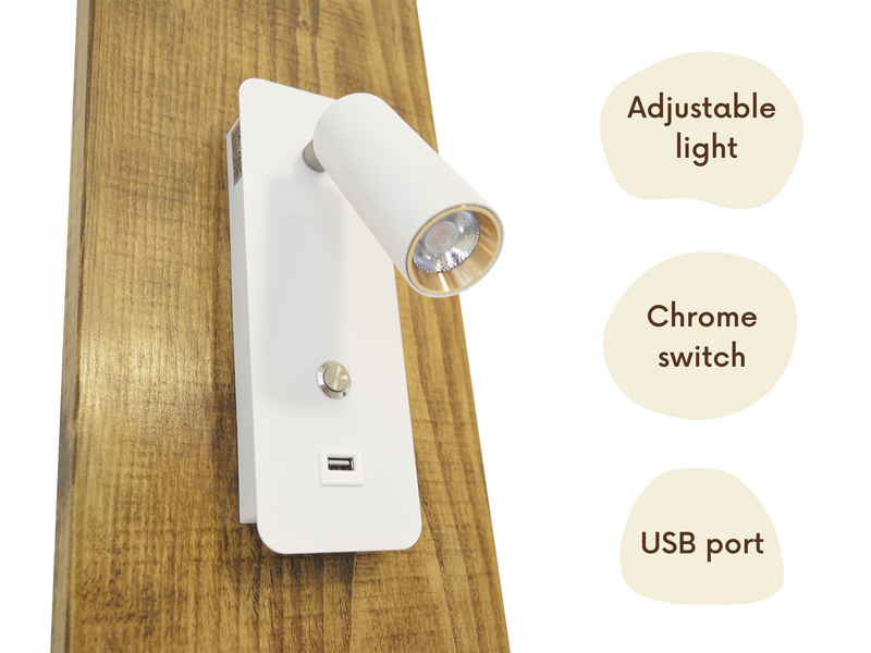 Floating Bedside Table With White Reading Light & USB - Pheasant Manor Furniture