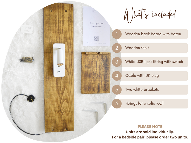Floating Bedside Table With White Reading Light & USB - Pheasant Manor Furniture
