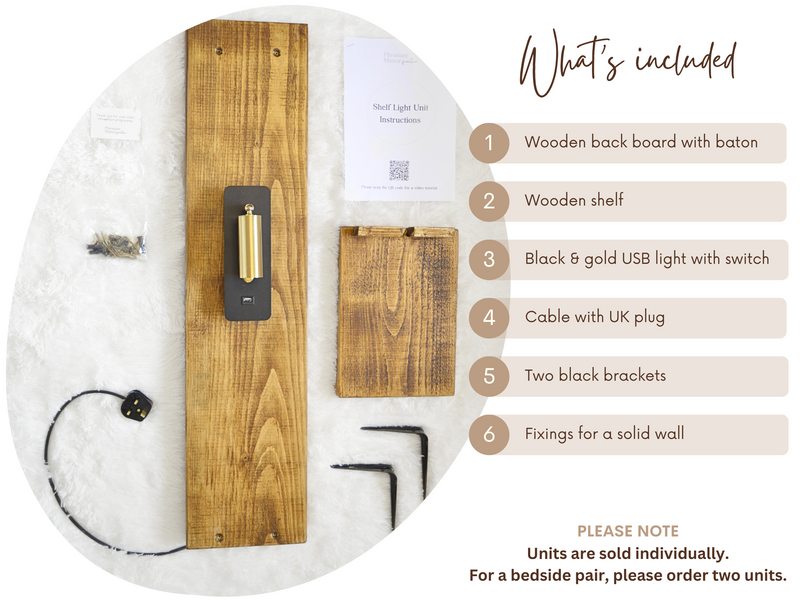 Floating Bedside Table With Black Reading Light & USB - Pheasant Manor Furniture