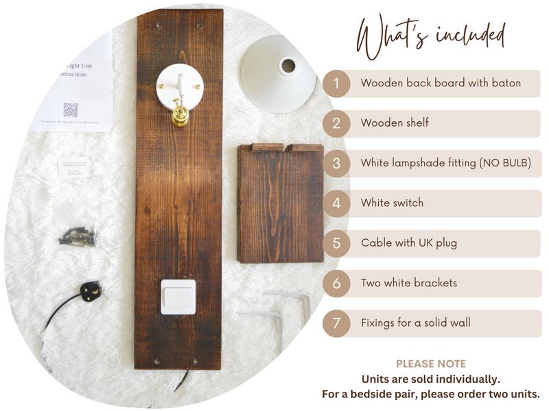 Floating Bedside Table With White Lampshade - Pheasant Manor Furniture