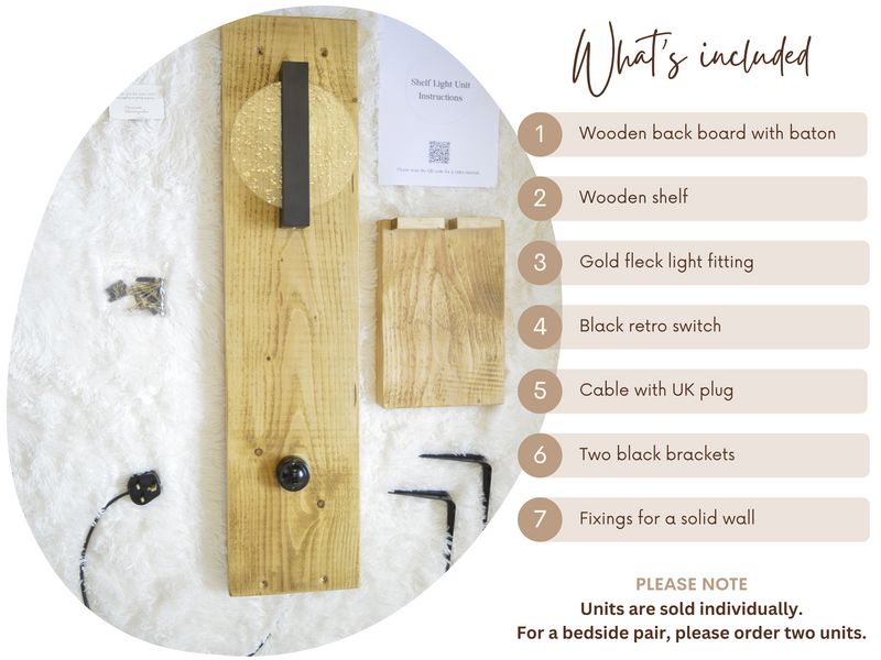 Floating Bedside Table With Gold Sparkle Light - Pheasant Manor Furniture